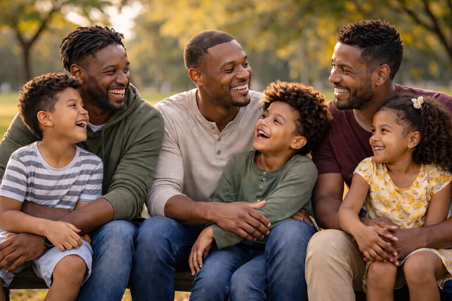 Happy dads with kids