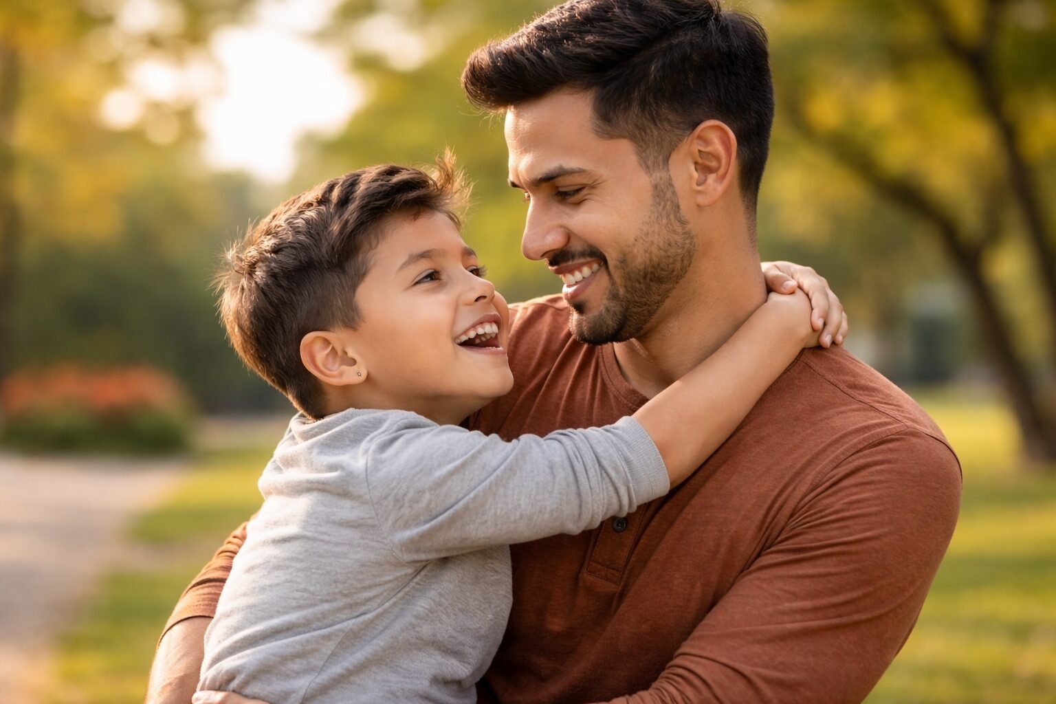 Hispanic dad and son